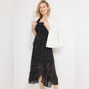 Aster Polka-Dot Midi Dress NWT